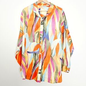 Soft Surroundings 100% Cotton Colorful Abstract Button-Up Women's Shirt Size 1X